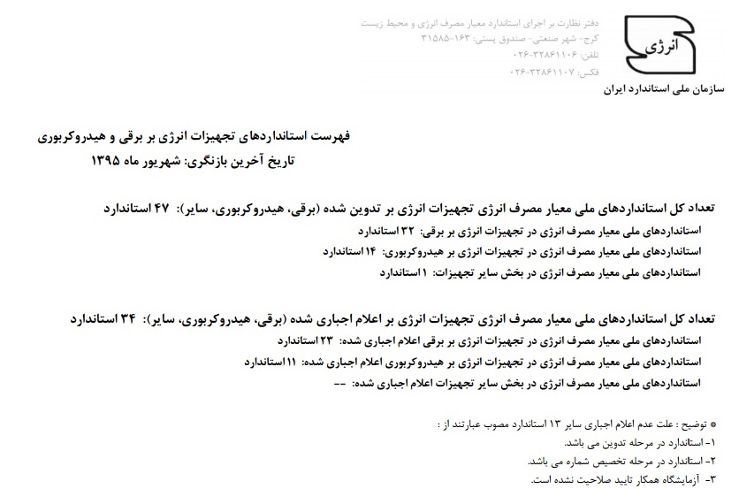 فهرست استانداردهای تجهیزات انرژیبر (حاوی دستورالعمل برچسب انرژی) فهرست استانداردهای تجهیزات انرژیبر (حاوی دستورالعمل برچسب انرژی)