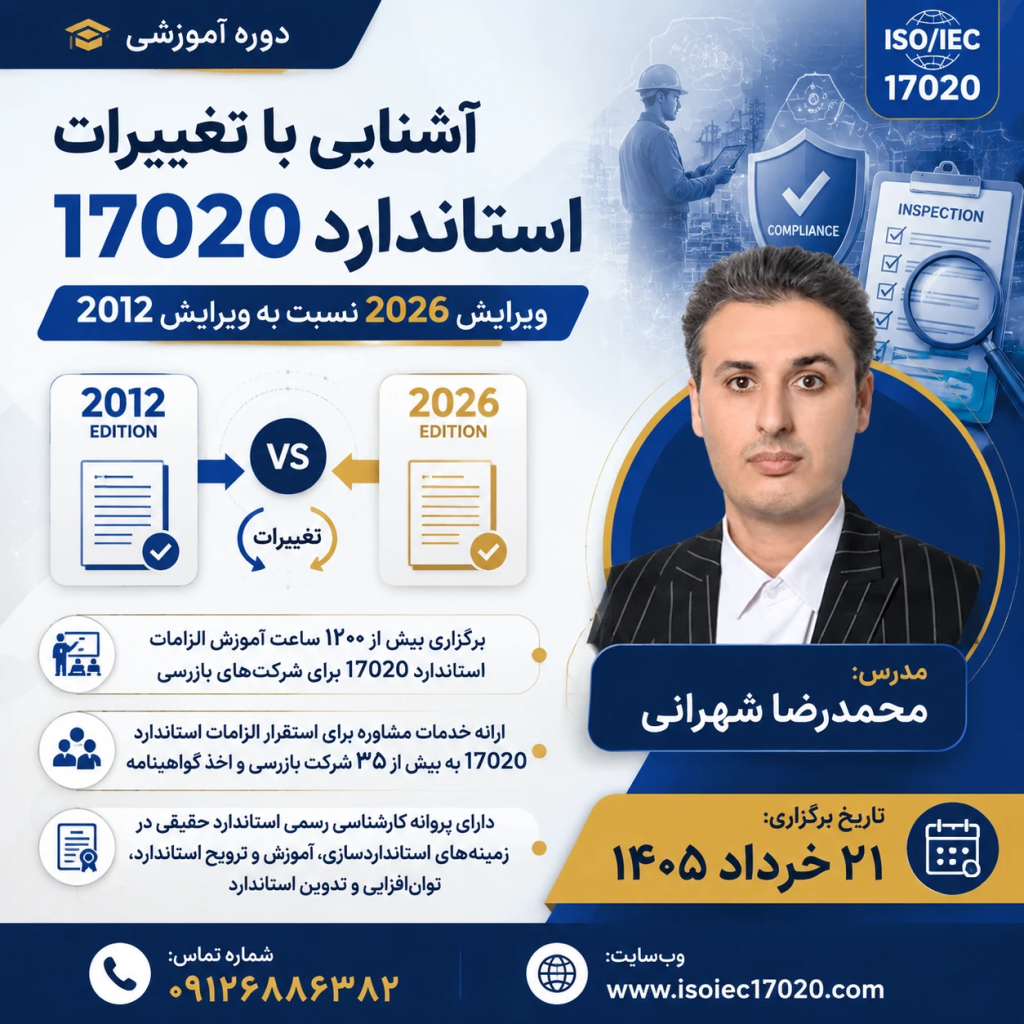 دوره آموزشی آشنایی با الزامات استاندارد ISO/IEC 17020:2026 برگزار می شود